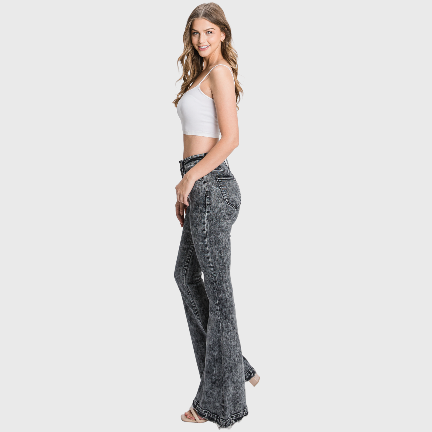 BUTTON UP SUPER HIGH RISE STRETCH EXTREME FLARE