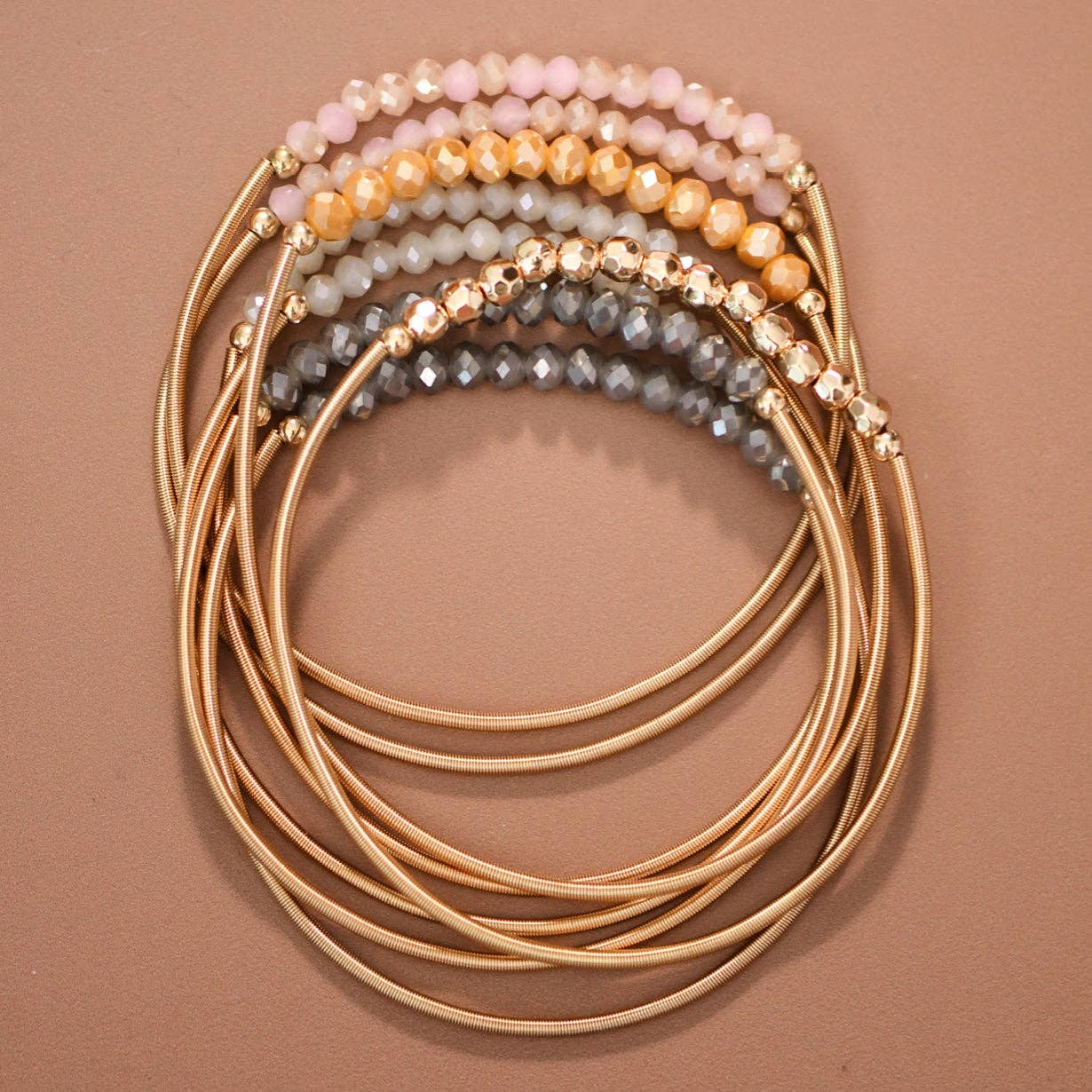 Boho Layered Spring Coil Guitar String Bracelet Set - 8096: S0OX3T8096 Neutral Set