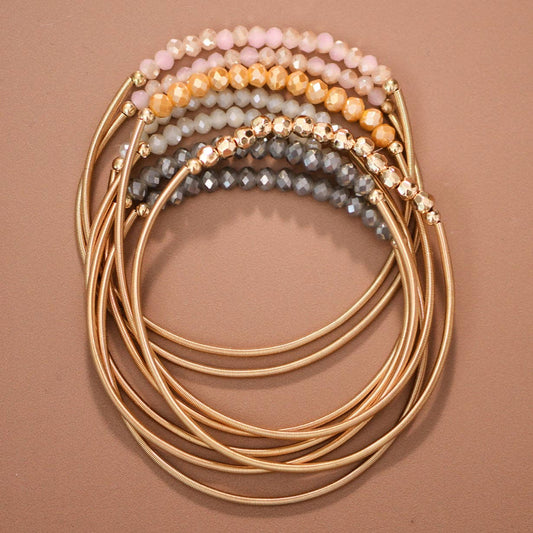 Boho Layered Spring Coil Guitar String Bracelet Set - 8096: S0OX3T8096 Neutral Set