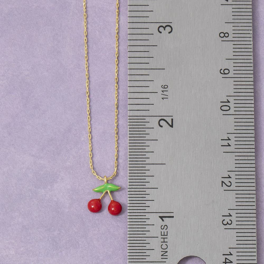 Enamel Cherry Pendant Necklace: GOLD