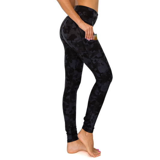 Premium High Waist Solid Activewear Leggings: BLACK CAMO