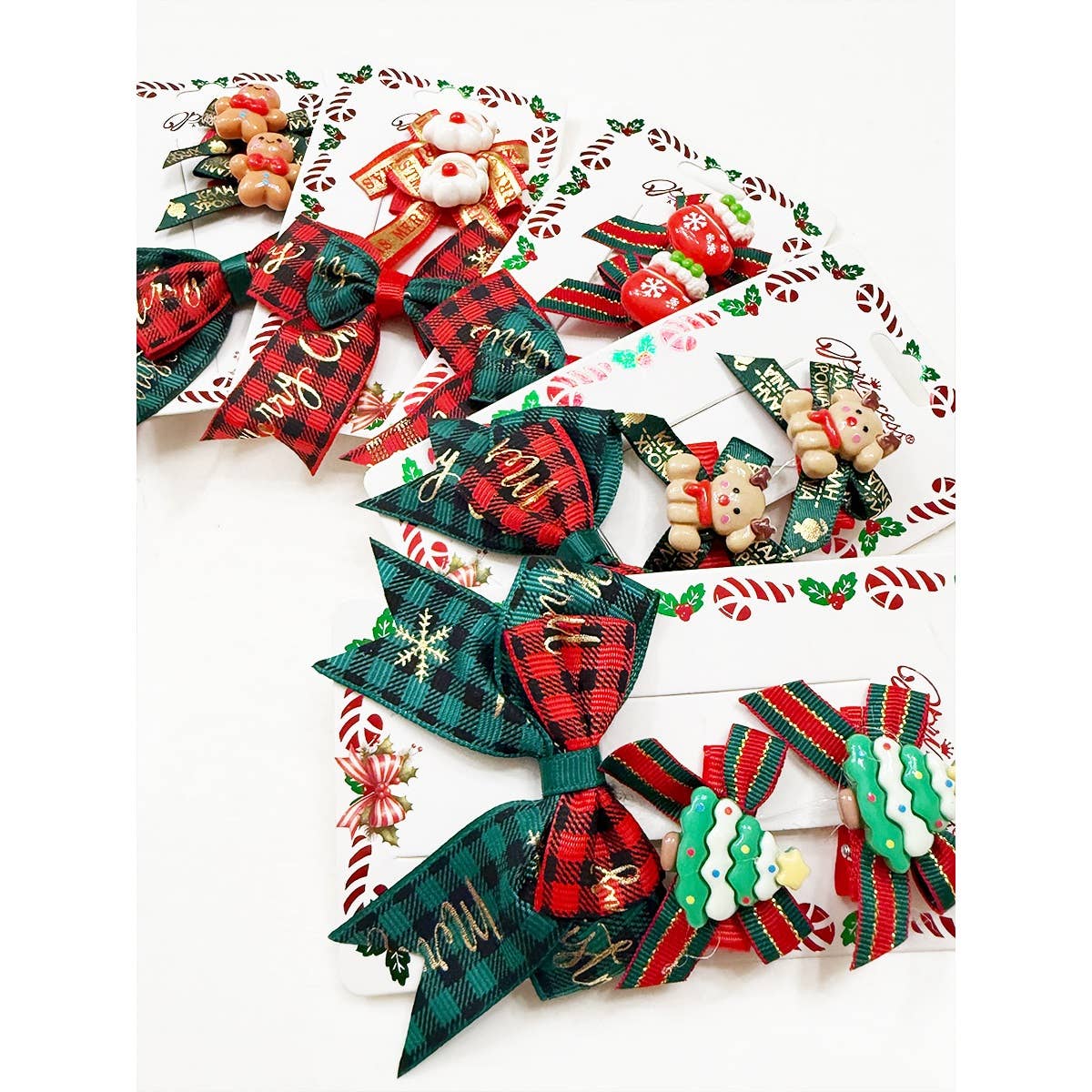 Trio Christmas Theme Bow Clips: MIX COLOR / ONE(12)