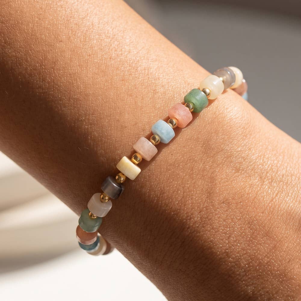Semi Precious Disc Bead Stretch Bracelet: MUL