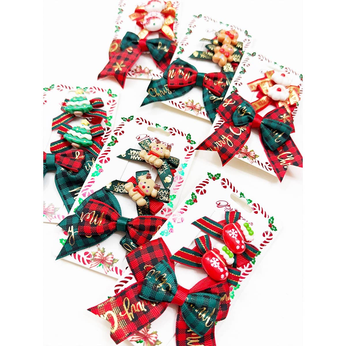 Trio Christmas Theme Bow Clips: MIX COLOR / ONE(12)