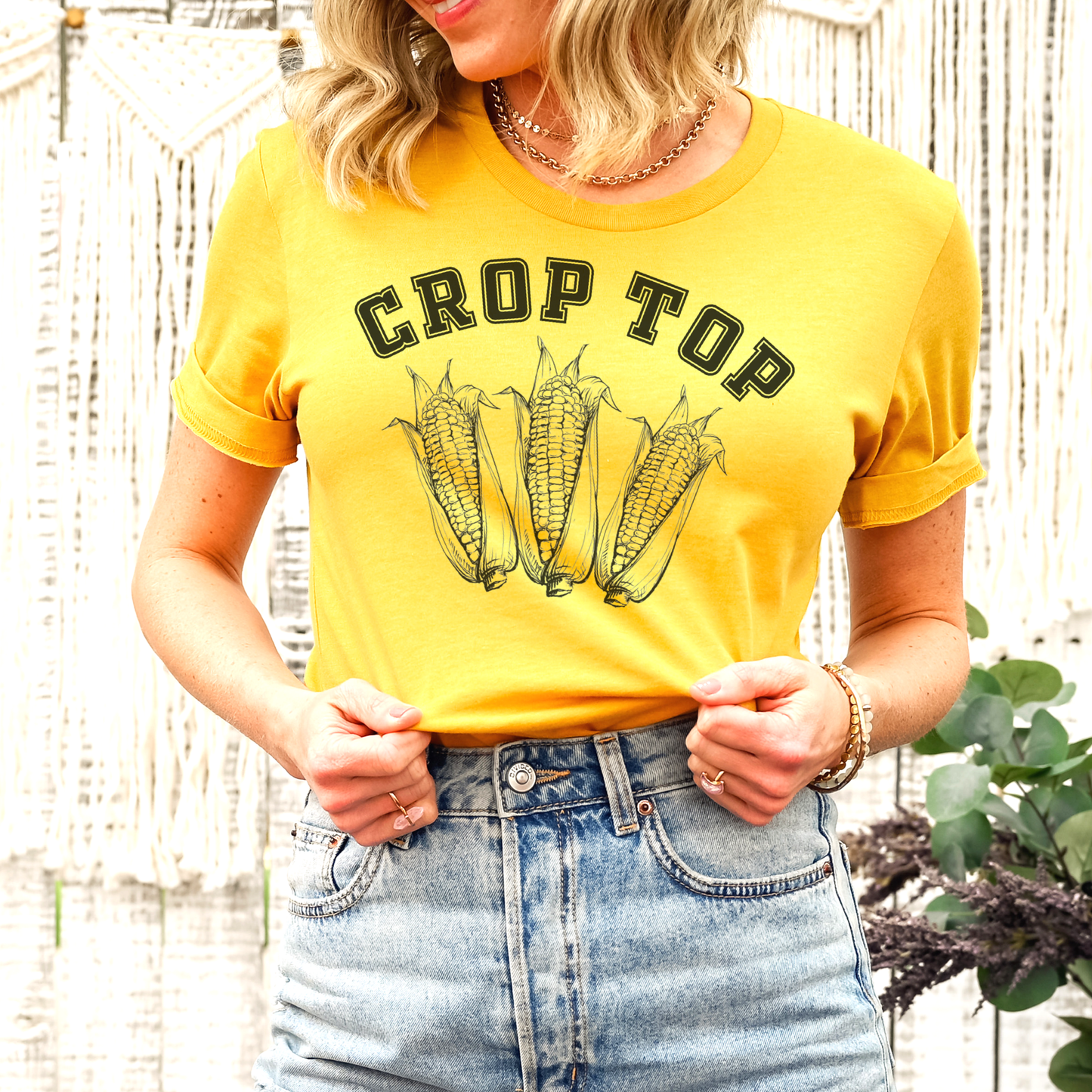 CROP TOP T-SHIRT: Heather Navy wht ink