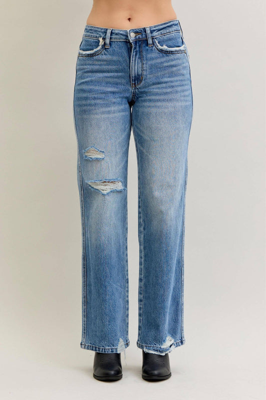 Judy Blue Mid Rise 90's Straight Rigid Magic Destroy
