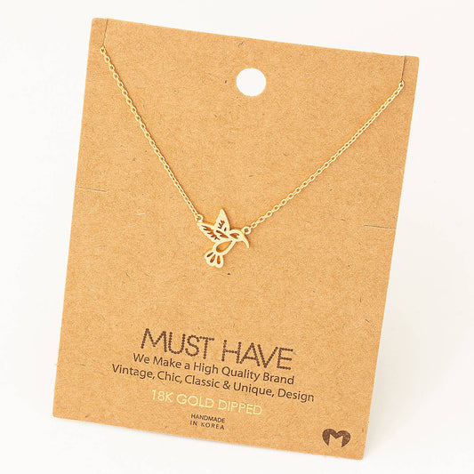 Gold Dipped Hummingbird Cutout Pendant Necklace: G