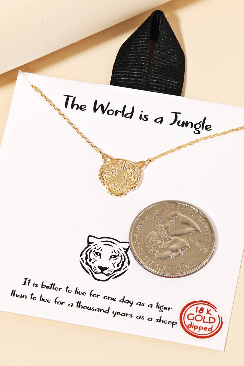 Gold Dipped Tiger Head Pendant Necklace: G