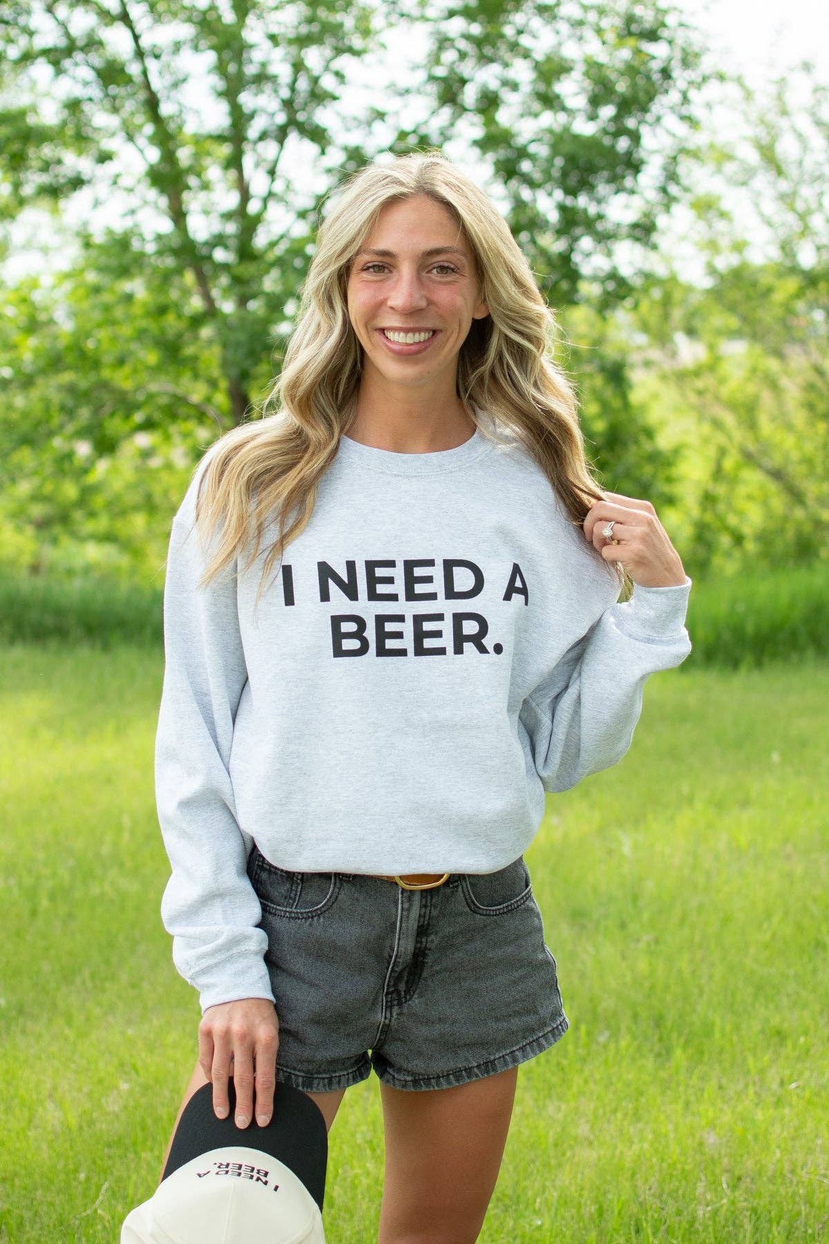 Western 'I Need A Beer.' Ash Graphic Crewneck