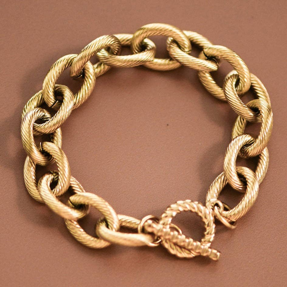 18K Gold PVD Plated Stainless Steel Chunky Link Chain Bracelet - 7174: S0OX3T7174
