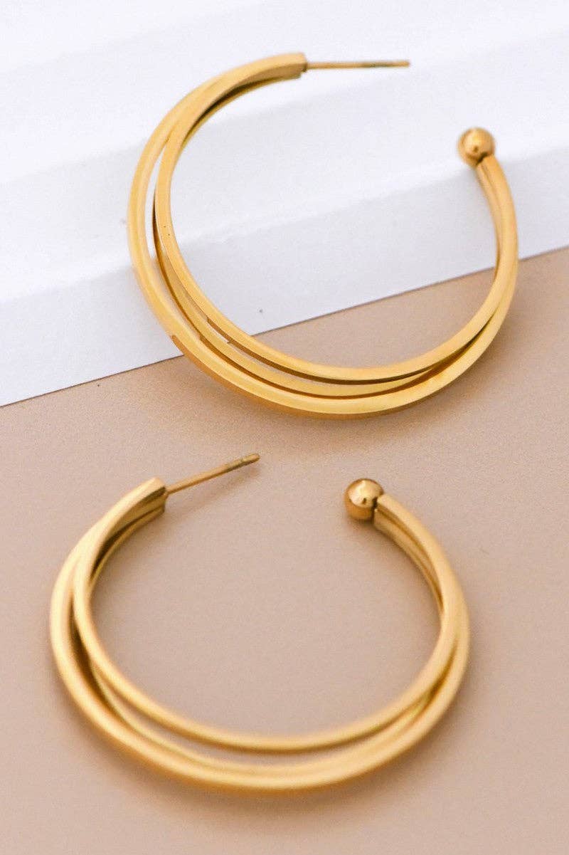 18K Gold PVD Plated Waterproof Stainless Steel Hoop Earrings - 7132: S0OX3T7132