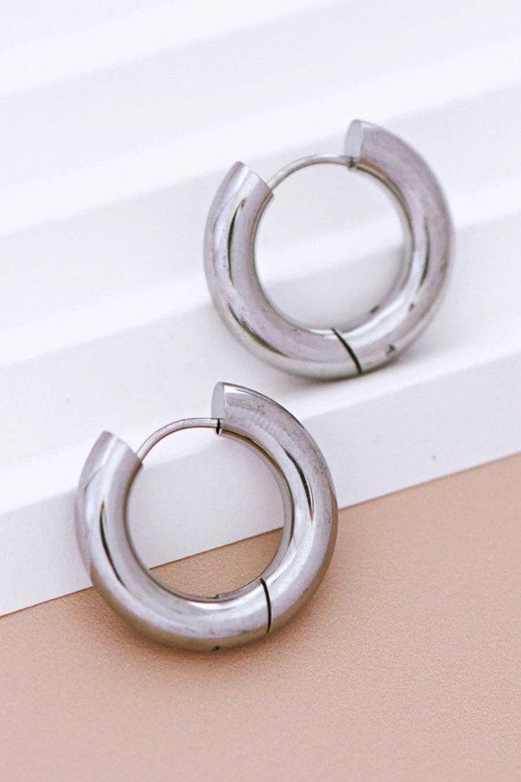 Tarnish Resistant Waterproof Stainless Steel Hoop Earrings - 7078: S0OX3T7078 Silver