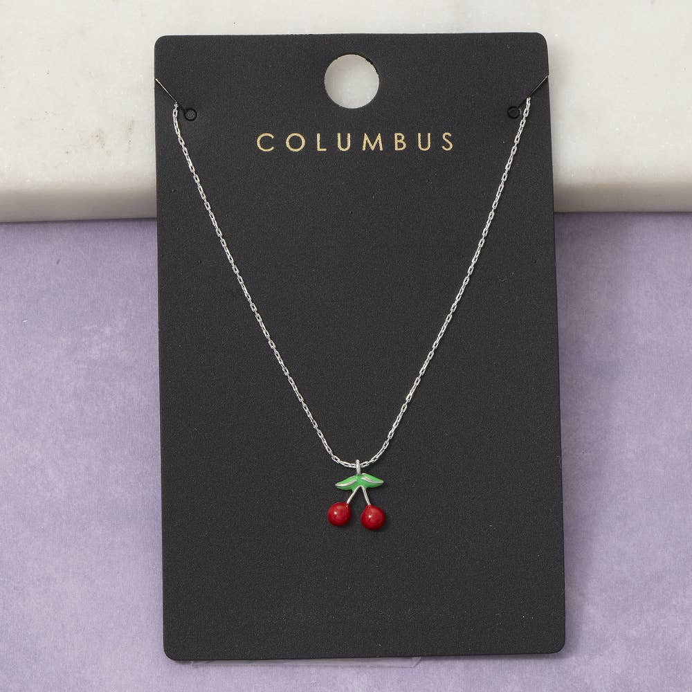 Enamel Cherry Pendant Necklace: GOLD