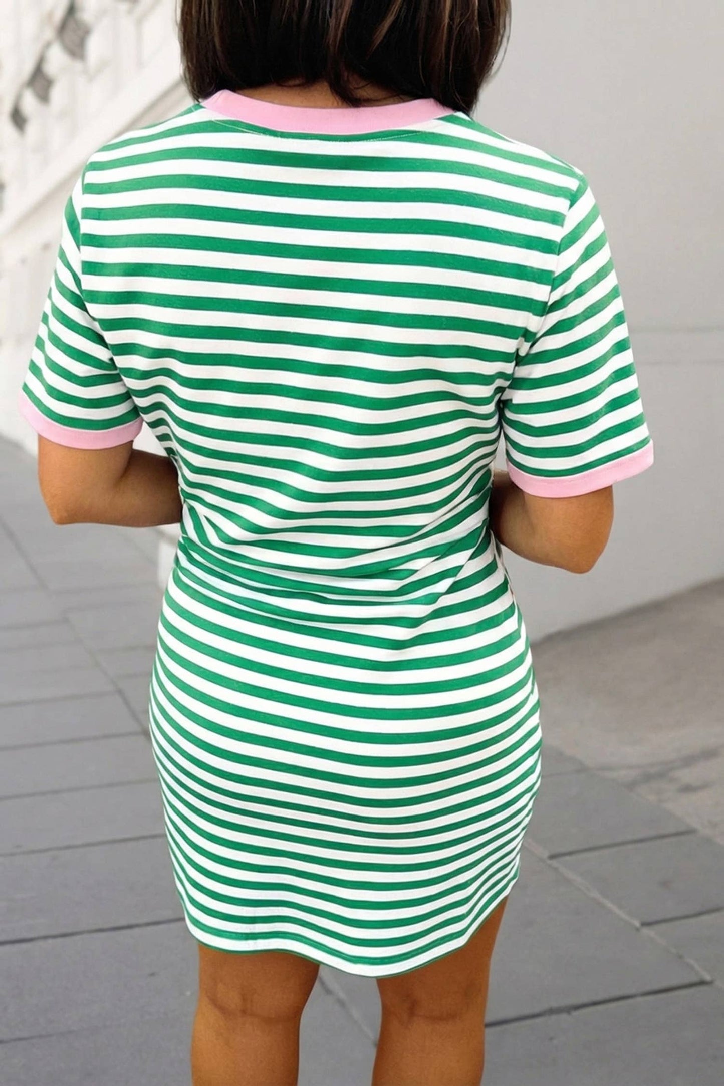 Striped Print Tie Waist T Shirt Mini Dress
