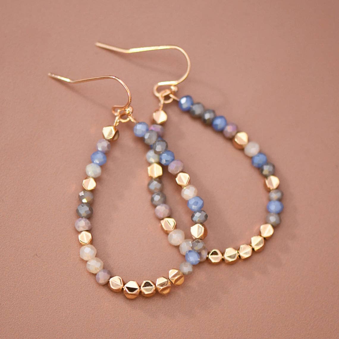 Smoky Blue Glass Crystal Beaded Teardrop Earrings – 8113: S00X3T8113
