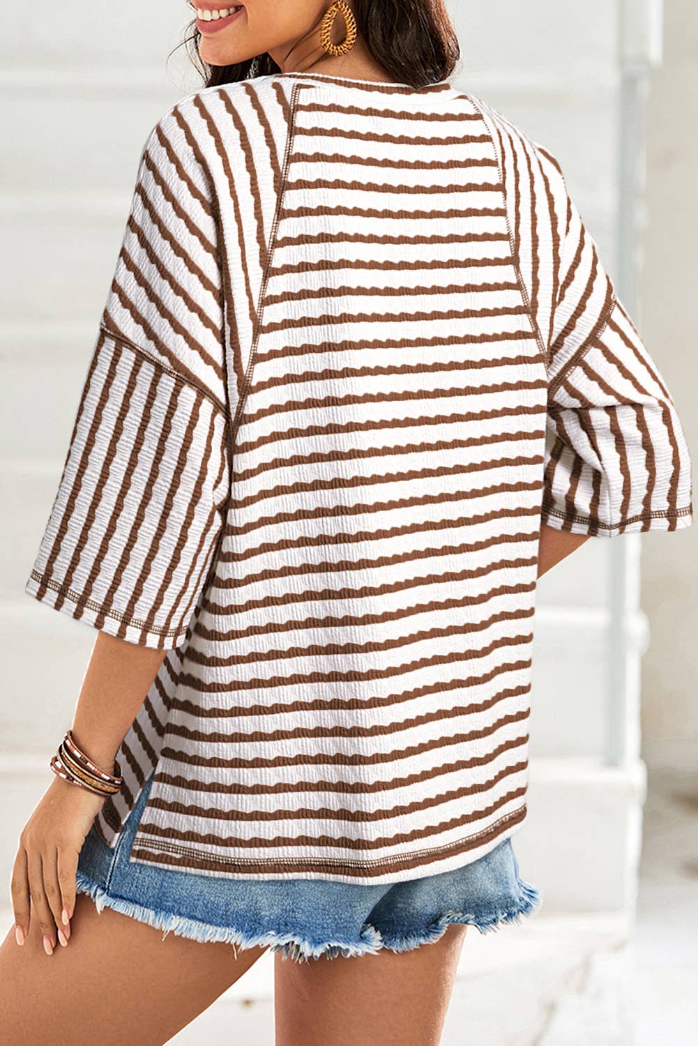 Texture Stripe Knit Half Sleeve Top | S-XL Plus