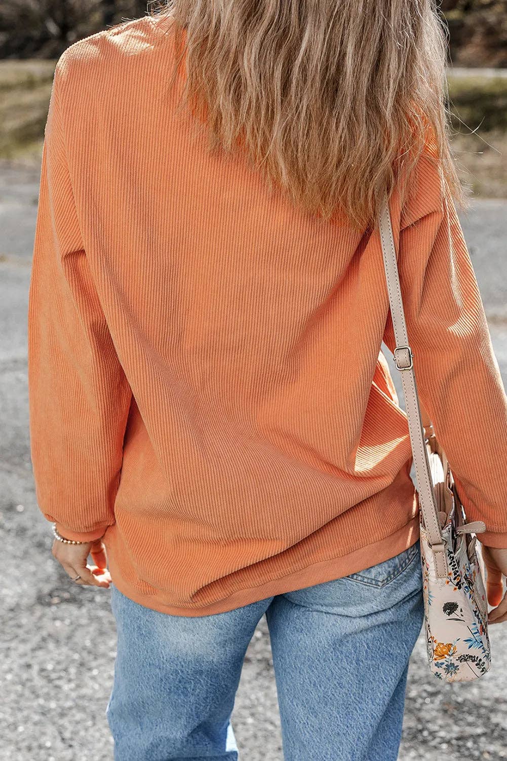 Orange Thankful Ribbed Crew Neck Thanksgiving Sweatshirt: Orange-3 / 100%Polyester