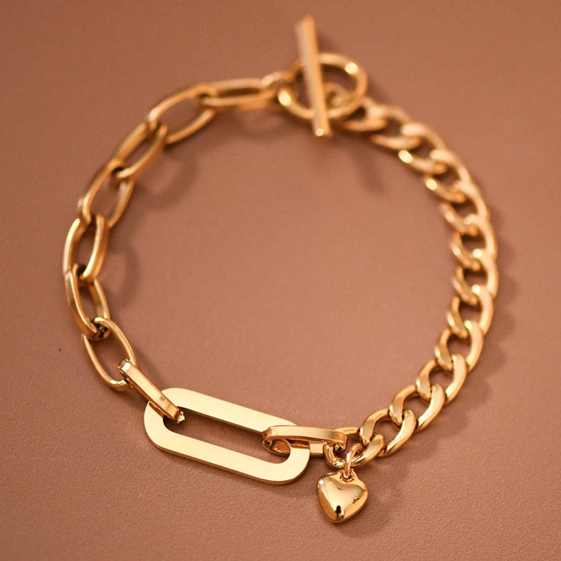 18K Gold PVD Plated Stainless Steel Mixed Link Bracelet – 8046: S0OX3T8046