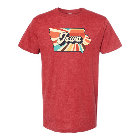IOWA SUNSET T-SHIRT /  Multi Color Print: Heather Red