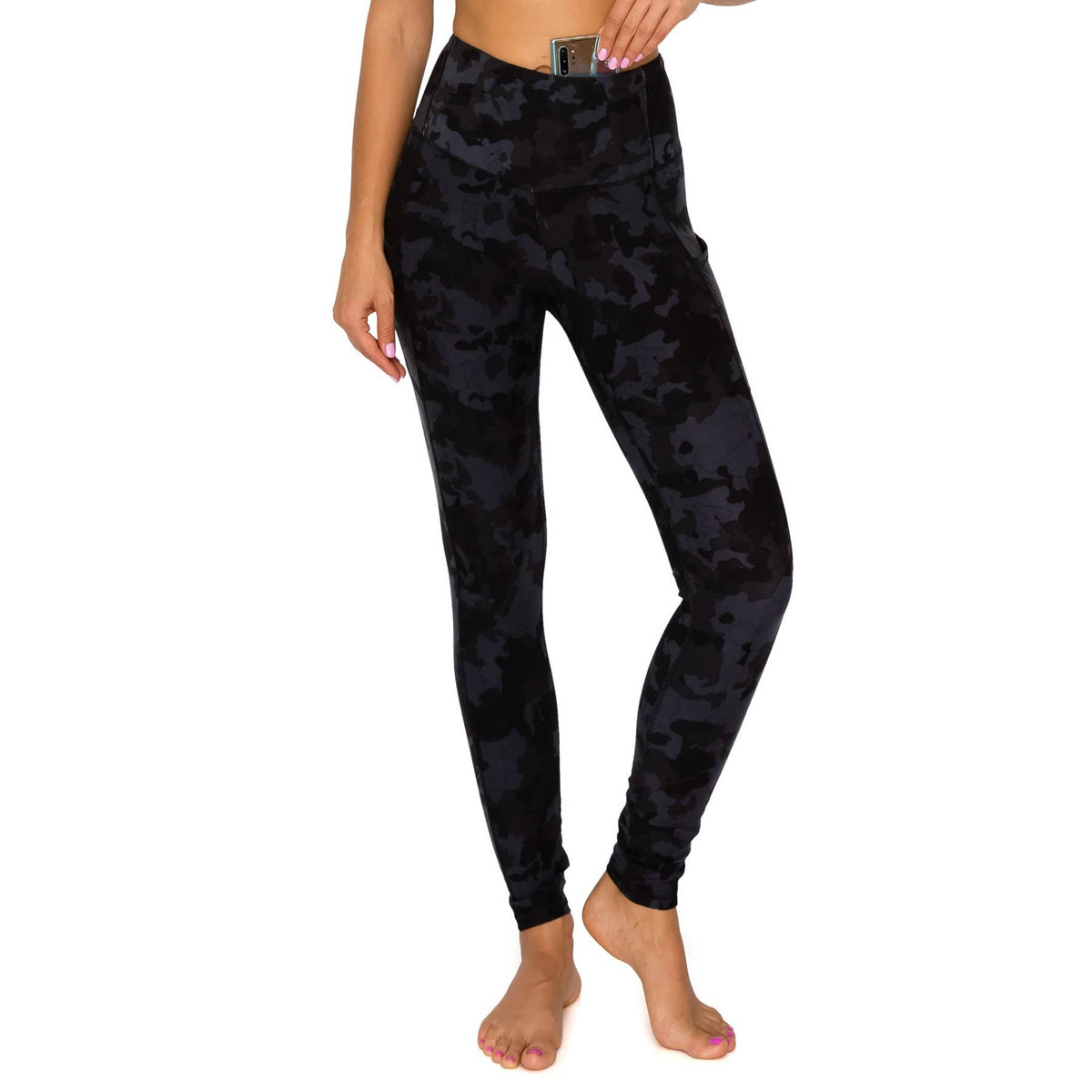 Premium High Waist Solid Activewear Leggings: BLACK CAMO