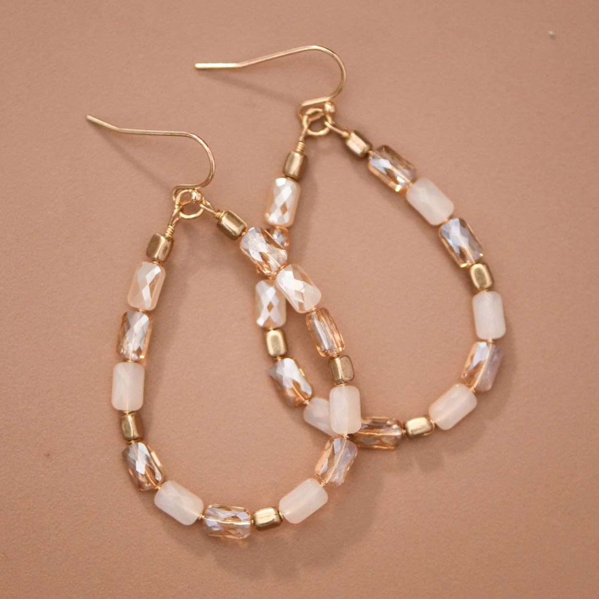 Teardrop Wire Beaded Glass Crystal Earrings - 8097: S0OX3T8097 Champagne
