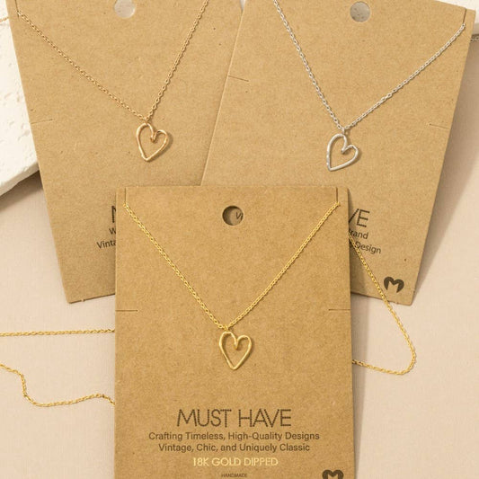 Gold Dipped Wire Heart Pendant Necklace: