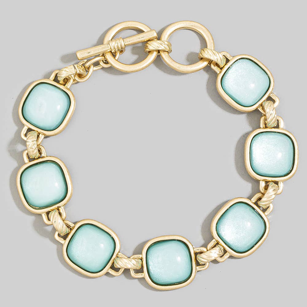 Cushion Stone Bezel Link Toggle Bracelet: WGPK
