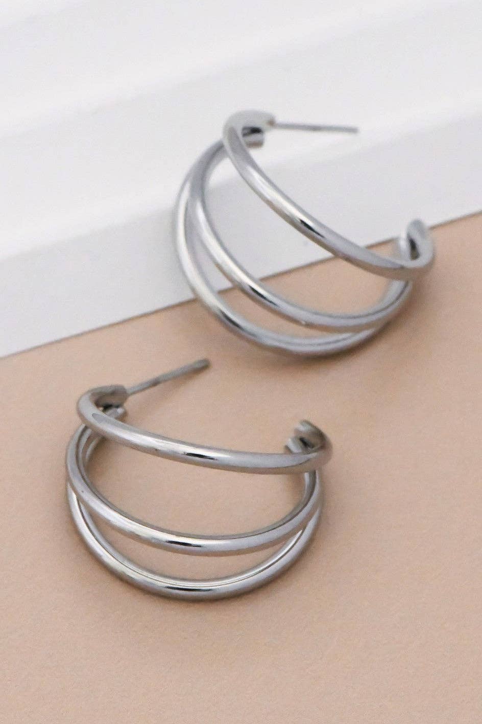 Tarnish-Resistant Waterproof Stainless Steel Hoop Earrings - 7133: S0OX3T7133 Silver