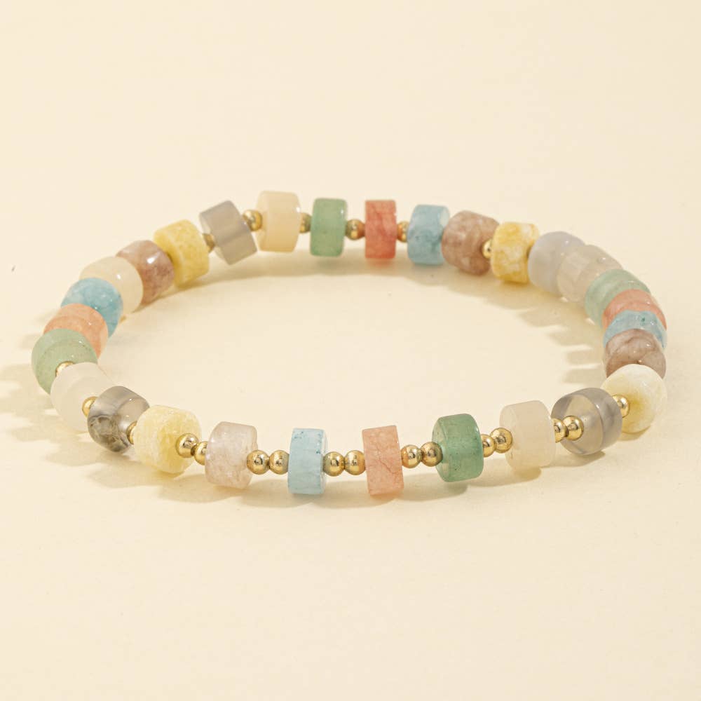 Semi Precious Disc Bead Stretch Bracelet: MUL