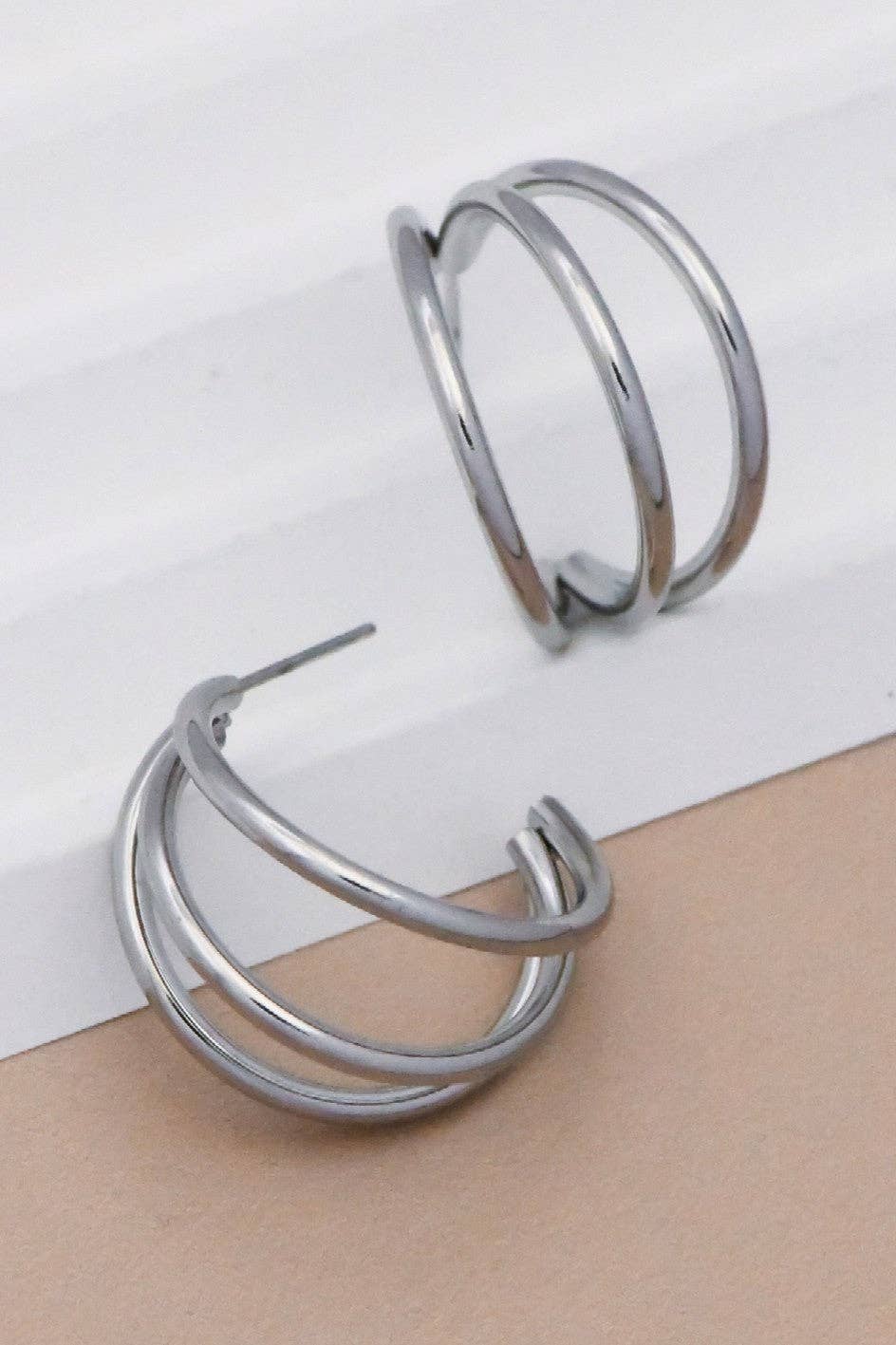 Tarnish-Resistant Waterproof Stainless Steel Hoop Earrings - 7133: S0OX3T7133 Silver