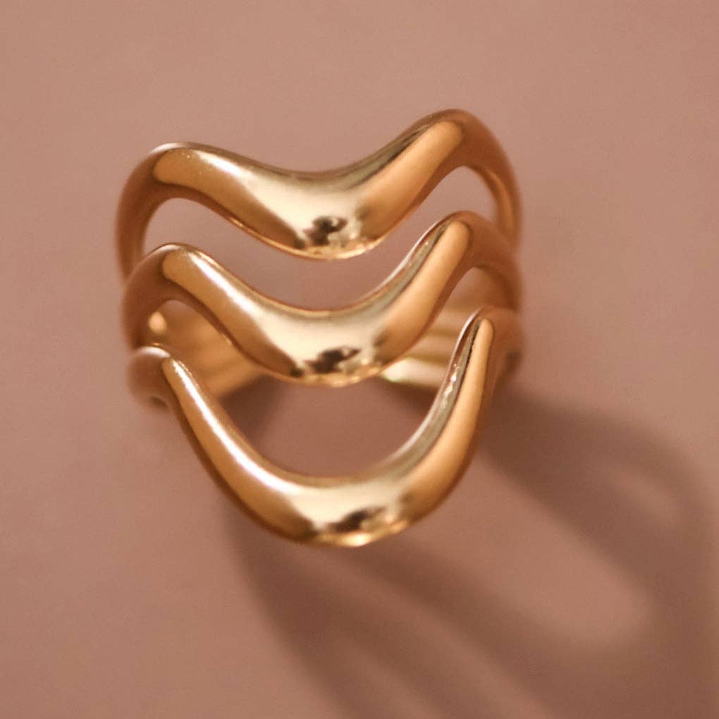 18K Gold Plated Waterproof Stainless Steel Ring - 7855: S0OX3T7855