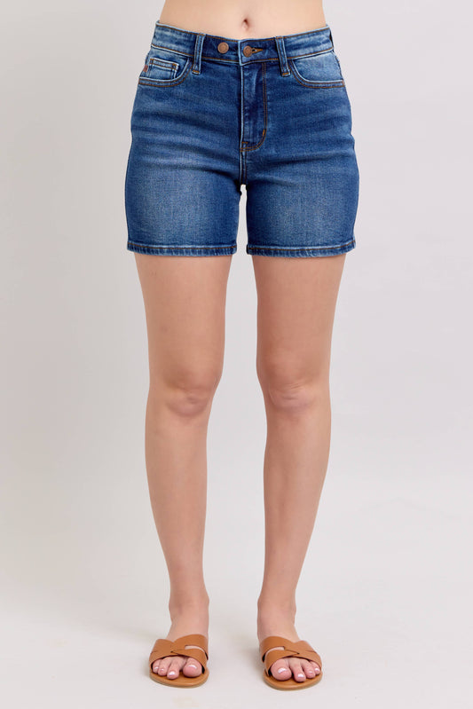High Waisted 2 Button Mid Length Dad Shorts: DK / M