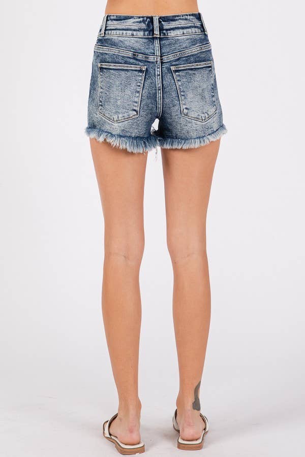 P1350R-LA HIGH RISE STRETCH DESTROY SHORTS W/ FRAYED HEM