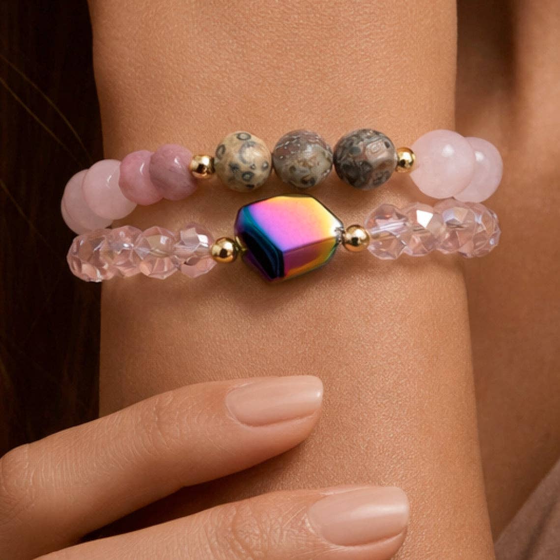 Boho Stretch Bracelet Set with Mixed Natural Stones – 8060: S0OX3T8060