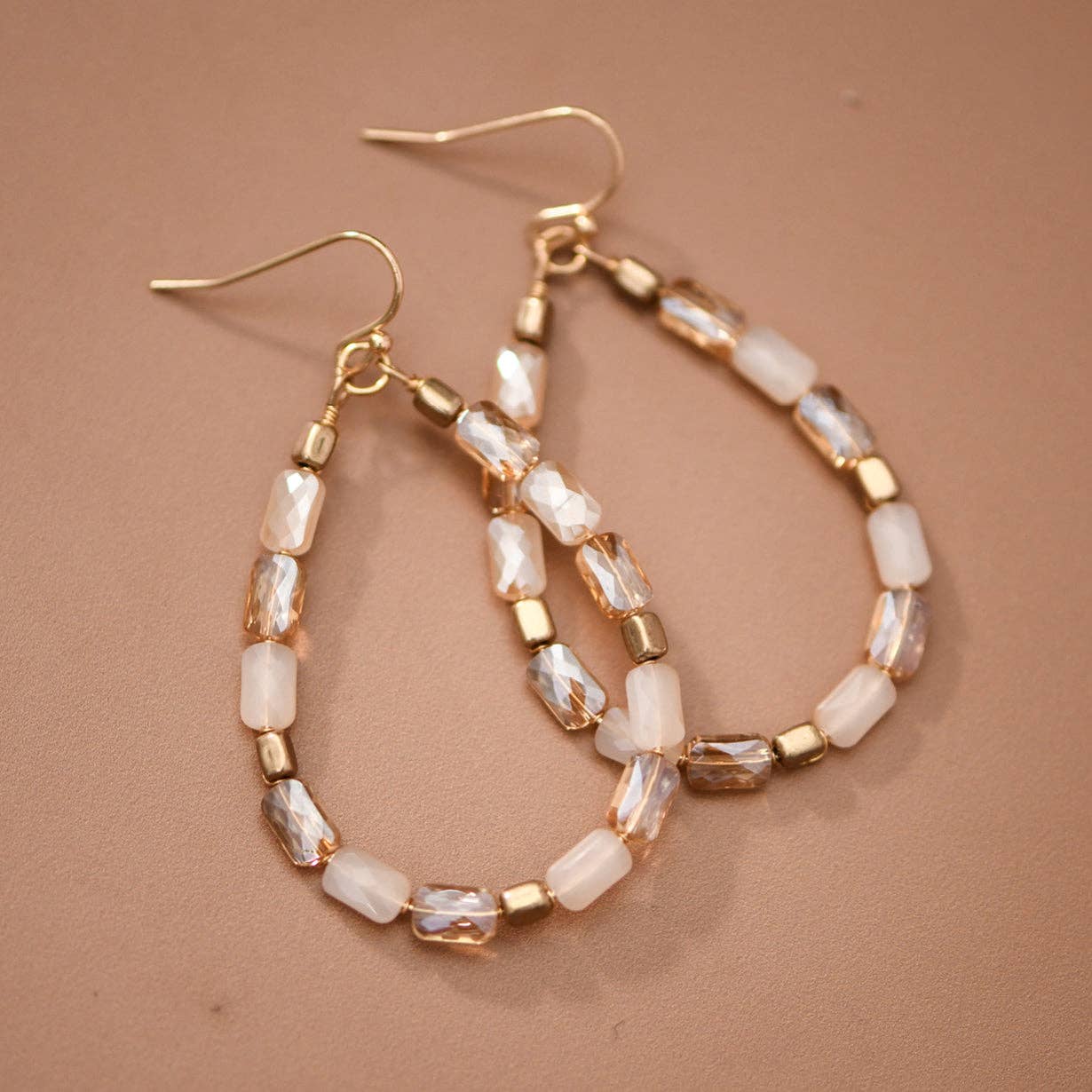 Teardrop Wire Beaded Glass Crystal Earrings - 8097: S0OX3T8097 Champagne