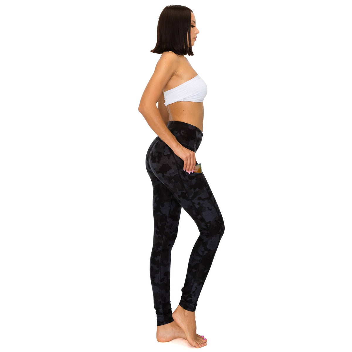 Premium High Waist Solid Activewear Leggings: BLACK CAMO