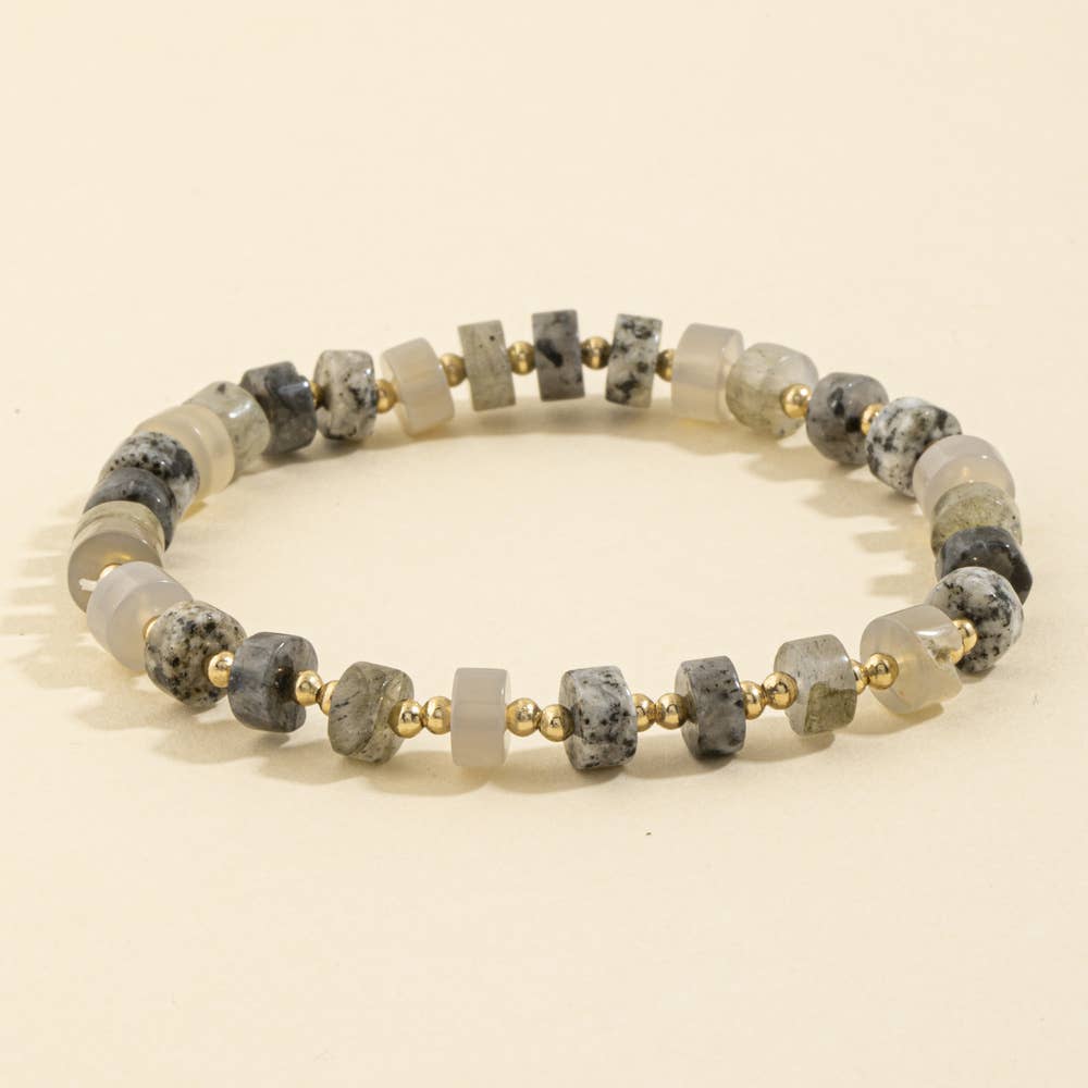 Semi Precious Disc Bead Stretch Bracelet: MUL