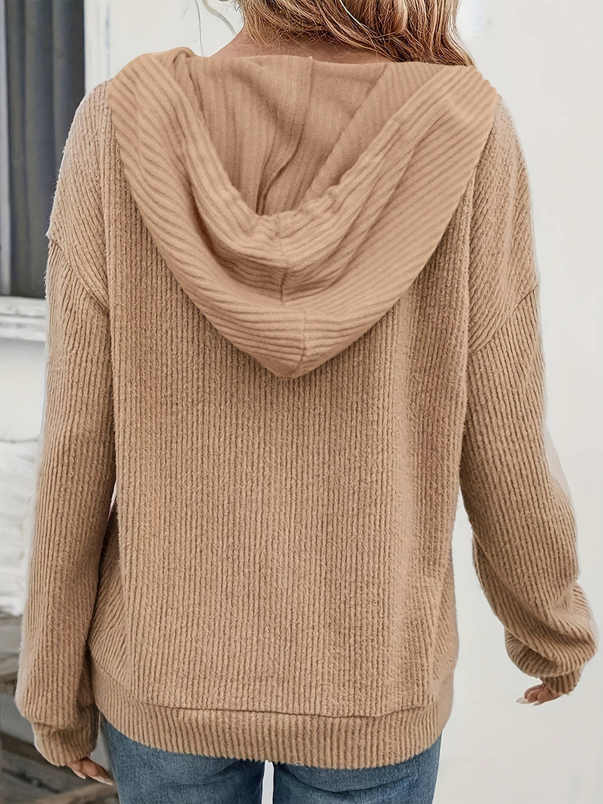 Pit Strip Shoulder Drop Long Sleeve Hoodie Top: Brown