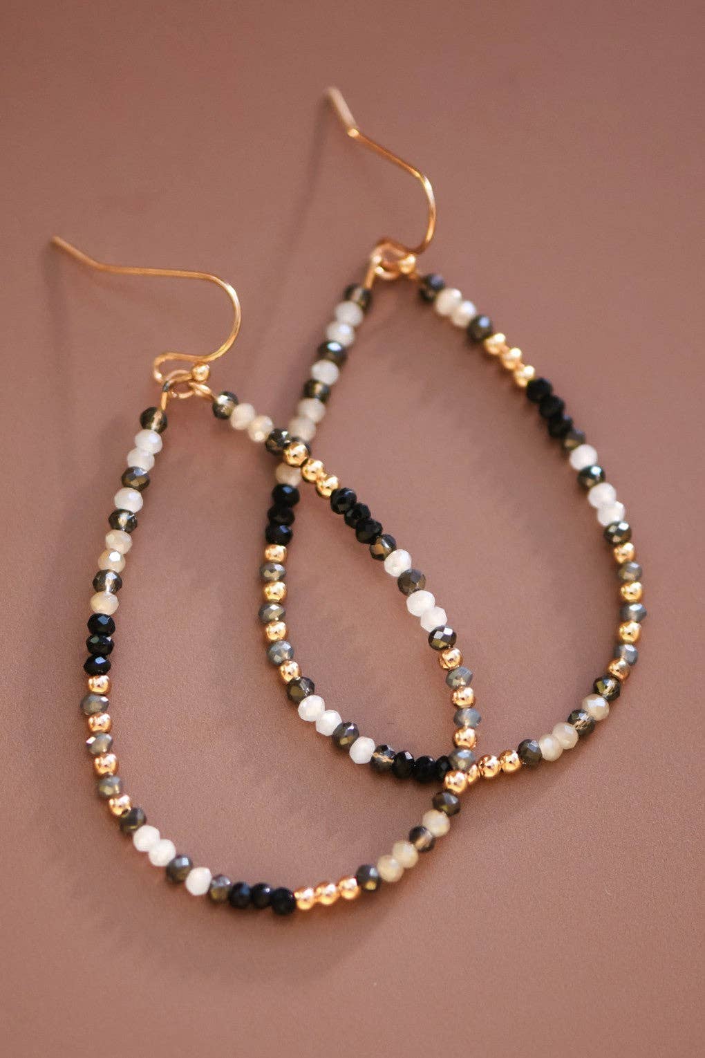 Teardrop Wire Beaded Glass Crystal Earrings - 7701: S0OX3T7701 Mixed Black