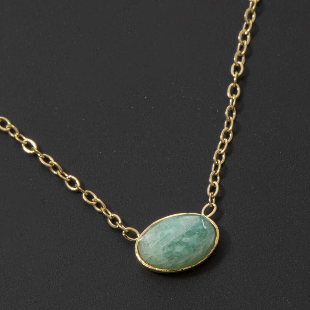 Gold Dipped Oval Amazonite Pendant Necklace: AZ