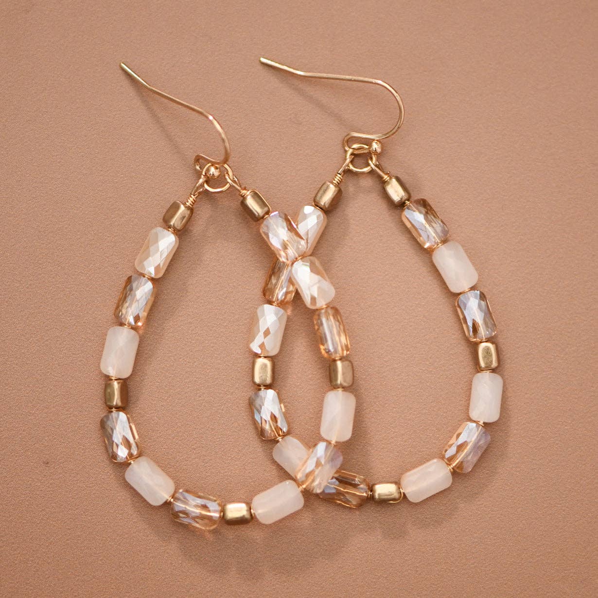 Teardrop Wire Beaded Glass Crystal Earrings - 8097: S0OX3T8097 Champagne