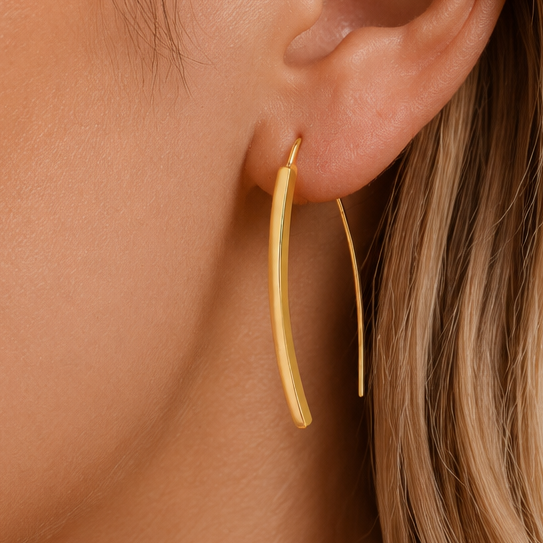 18K Gold PVD Plated Stainless Steel Threader Earrings - 7196: S0OX3T7196 Gold