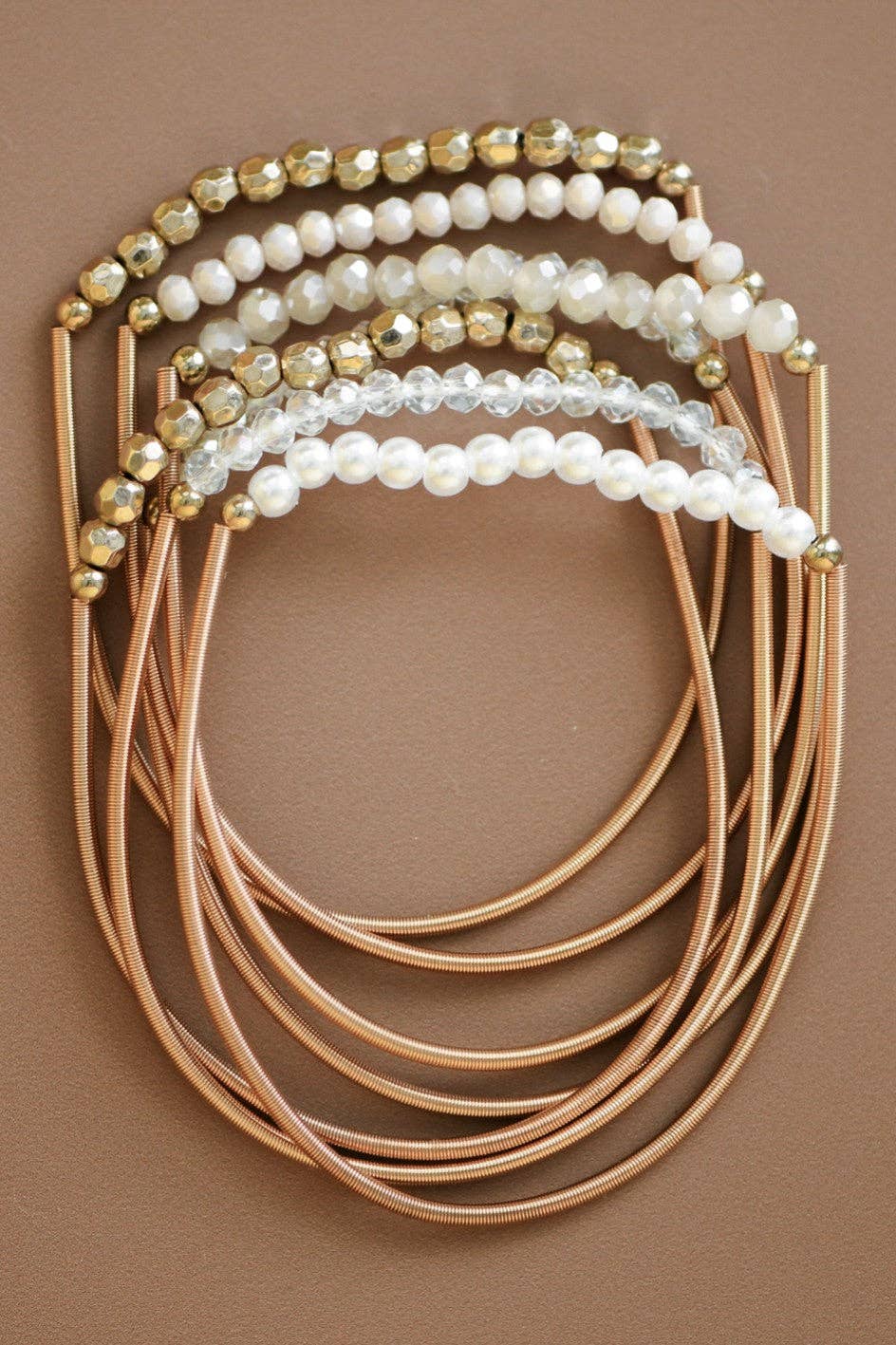 Boho Layered Spring Coil Guitar String Bracelet Set - 6961: S0OX3T6961 White Set