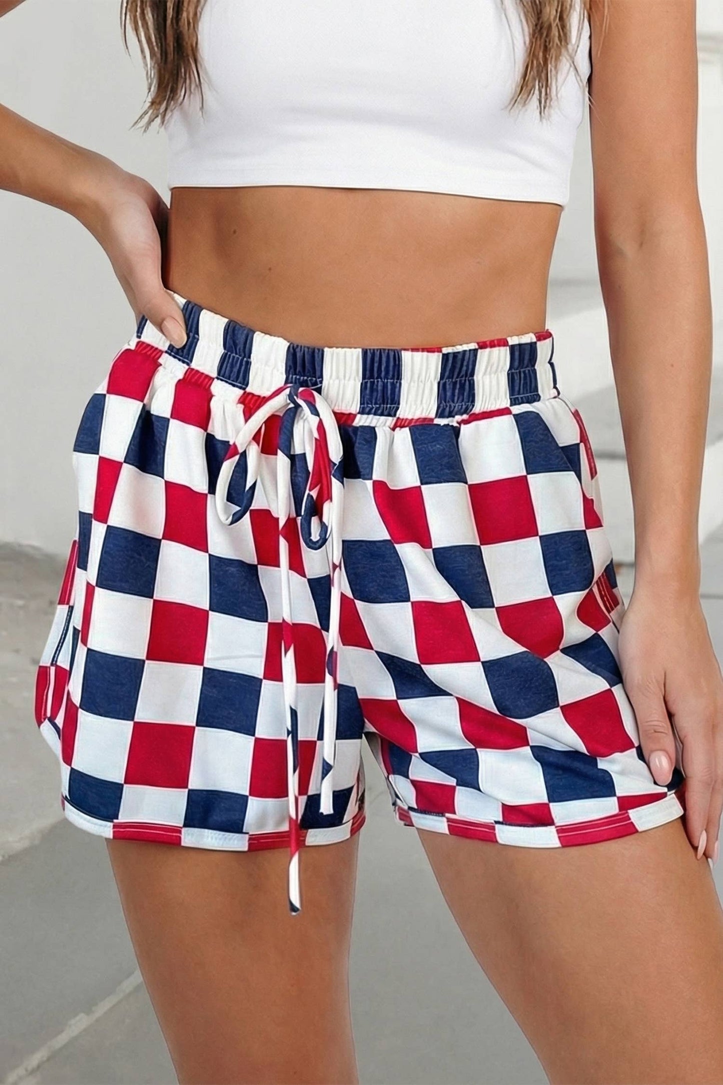 Independence Day Drawstring Checkered Shorts