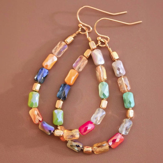 Teardrop Wire Beaded Glass Crystal Earrings - 7277: S0OX3T7277 Multi