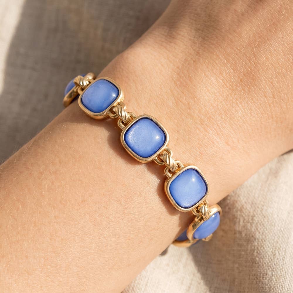 Cushion Stone Bezel Link Toggle Bracelet: WGPK
