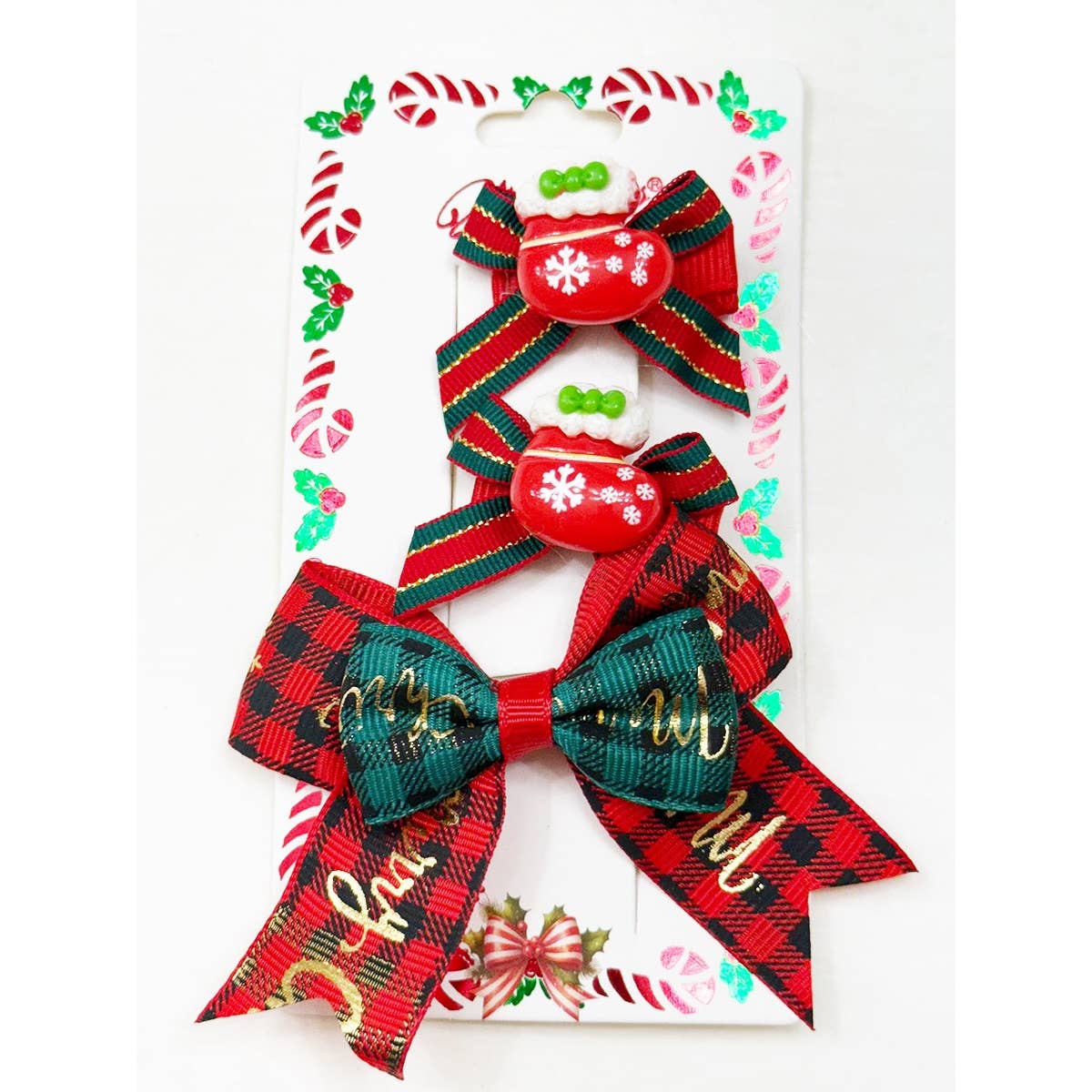 Trio Christmas Theme Bow Clips: MIX COLOR / ONE(12)