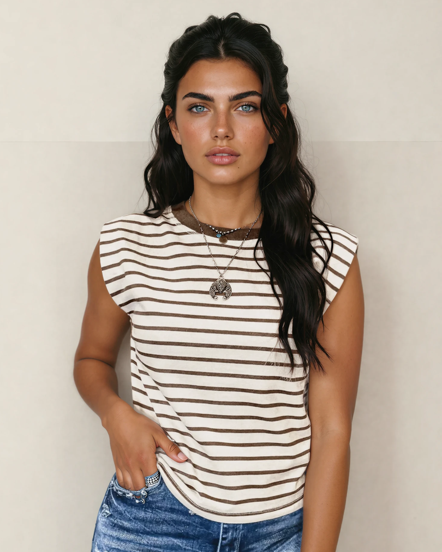 Off-white and brown loose fit tank