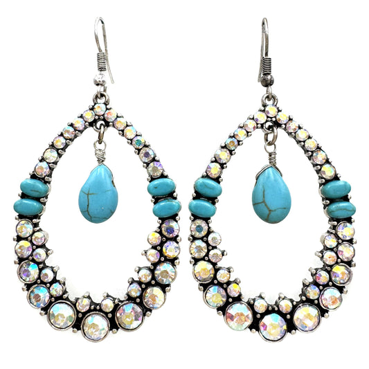 Teardrop AB Rhinestone Turquoise Earrings: Turquoise