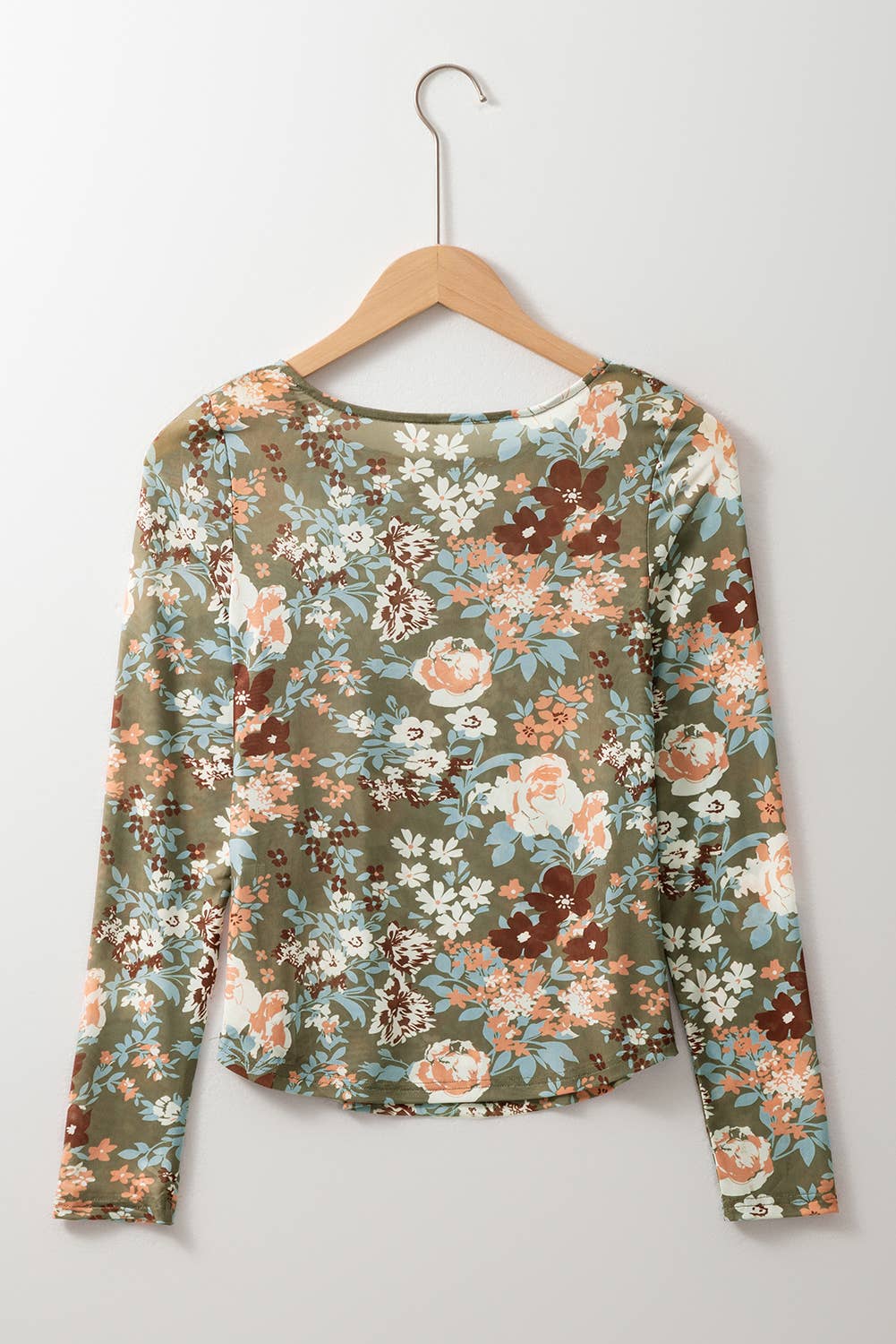 Chic Floral Print Mesh Long Sleeve Top
